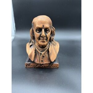Vintage, Ben Franklin Bust, Coin Bank, Copper-Tone Metal NO KEY